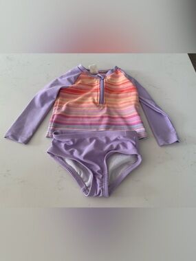 OshKosh B'gosh Lavender Stripe Two-Piece Rash Guard Swim Set